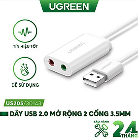 Mua Dây USB 2.0 UGREEN US205 mở rộng sang đồng thời 2 cổng 3.5mm cho tai nghe + mic (DISABLE) - Hàng chính hãng