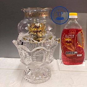 Mua Đèn thờ đốt dầu thủy tinh trắng ( tặng kèm 1 chai dầu đỏ cát tường) HAN751