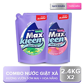 Combo 2 Túi Nước Giặt Xả Maxkleen: 1 Hương Vườn Sớm Mai (2.4kg) + 1 Hương Hoa Nắng (2.4kg)