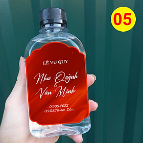 Decal nhãn dán chai nước đám cưới - chai dẹp MS 05