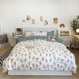Bộ Chăn Ga Gối Cotton 3Dm6/m8/2m-Tiệm Nhà MêuSet 4 Món 2 Vỏ gối ,drap ,vỏ chăn Phong Cách Intro Thoáng khí Mềm Mátt