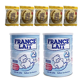 Combo 2 hộp Sữa bột France Lait số 2 (900g) - Dinh dưỡng cho trẻ từ 6 -12 tháng tuổi – Tặng 5 bánh quy dừa Nhật Bản hiệu Aee