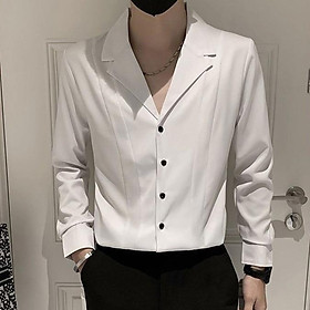 áo sơ mi, áo sơ mi nam phong cách hàn quốc thiết kế trơn cổ vest siêu chất và độc lạ, nhẹ nhàng mà đầy thu hút - N34 - trắng - M