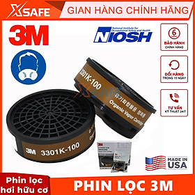 Phin lọc 3M 3301K-100 phin lọc hơi hữu cơ (hơi sơn, thuốc bảo vệ thực vật, khử trùng) dùng cho mặt nạ phòng độc 3M 3200