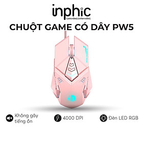 Chuột gaming có dây Inphic PW5P màu hồng đen Hỗ trợ điều chỉnh DPI 4 tốc