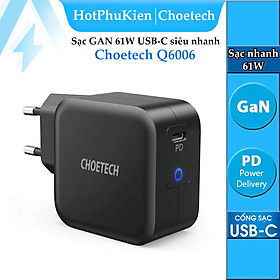 Adapter củ cóc sạc nhanh 61W PD Type-C hiệu CHOETECH Q6006 cho điện thoại / iPad / Macbook Sạc nhanh chuẩn PD 3.0, Công nghệ GAN, Smart LED báo sạc - Hàng chính hãng - Đen