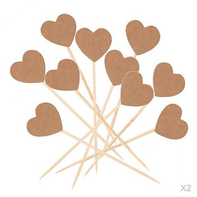 100 Pieces Kraft Rustic Heart Cupcake Cake Toppers Picks Wedding Party Decor