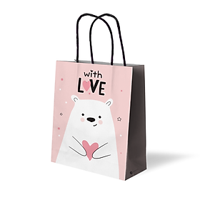 Túi giấy SDstationery With Love 18x25 đựng quà, văn phòng phẩm, sách, hình gấu màu hồng dễ thương