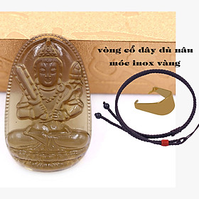 Mặt Phật Hư không tạng đá obsidian ( thạch anh khói ) 5 cm kèm vòng cổ dây dù nâu - mặt dây chuyền size lớn - size L, Mặt Phật bản mệnh