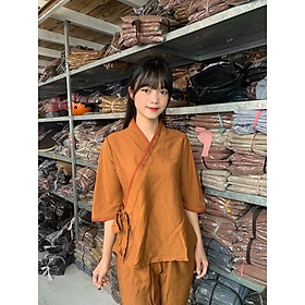 đồ đi chùa, đồ lam , thời trang nữ cao cấp đơn giản, xéo nơ trơn không hoạ tiết vải tơ