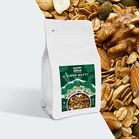 Ngũ Cốc Yến Mạch Nguyên Hạt Siêu Đạm 400G Không Đường Tinh Luyện - SUPER NUTTY GRANOLA HAPPI OHA hương quế - Ăn Kiêng/Ăn Sáng