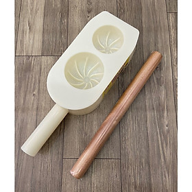 Combo Khuôn Làm Bánh Bao 2 Kích Cở 6cm & 7,5cm + Cán Lăn Bột Gỗ 30cm