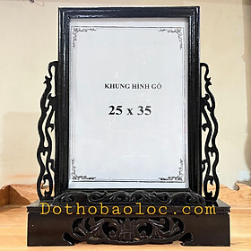Mua Khung ảnh thờ gia tiên 100% gỗ xà cừ chạm khắc ép kính viền hoa cao cấp cao 35cmx25cm