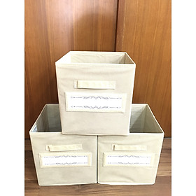 Set 3 hộp đựng đồ đa năng Việt Nam (Storage Box) size lớn (26.5x26.5xH28cm) Màu Be