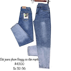 Quần jean dài BigSize phom Baggy / boyfriend co dãn mạnh, lưng cao, màu xanh was loang Ombre 4200 hottrend
