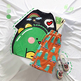 Set đồ unisex KLONG CUTE gồm 1 quần cartoon kèm 1 áo thun nam nữ form rộng tay lỡ Freesize mặc vừa từ 40-65kg Molly Urban