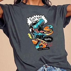 Áo thun unisex khủng long nghe nhạc "Eat'em" cực cool ngầu size XS-3XL 100% cotton
