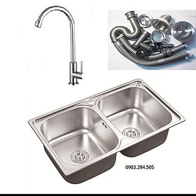 Mua Chậu rửa chén 7843 inox 201 tặng bộ xả chậu+ vòi rửa chén + dây cấp nước