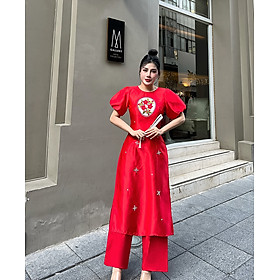 Áo dài cách tân Tapta nhung kết đá xinh xỉu AD023- Lady Fashion