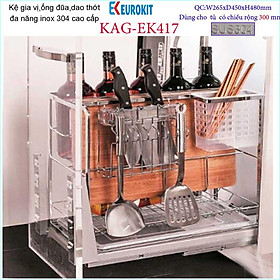 Kệ Gia vị Ray kéo Inox304, kệ gia vị Euro ray giảm chấn KAG-304EK417,