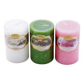 Set 3 Nến Thơm Trụ Tròn D5H8 Miss Candle FTRAMART NQM0819 (5 x 8 cm) (Hồng - Trắng - Xanh lá)