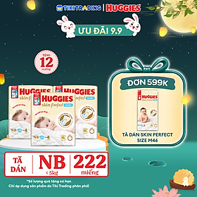 Combo 3 gói Tã/bỉm dán sơ sinh Huggies Skin Perfect NB 70+4 miếng với 2 vùng thấm giảm kích ứng da