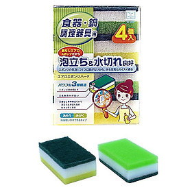 Mua Set 4 miếng xốp rửa bát một mặt cứng SANADA Nội địa Nhật Bản