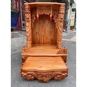 Mua Bàn thờ thần tài ông địa gỗ xoan ngang 56x81 quỳ trụ rất đẹp