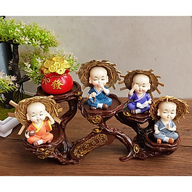 Bộ Tứ Không nón rơm kèm túi vàng đỏ chữ PHÁT và chân đế ngang 5 ánh vàng