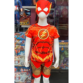 Bộ Quần Áo Siêu Nhân Tia Chớp Flash Ngắn Tay Kèm Áo Choàng Và Mặt Nạ Cho Bé