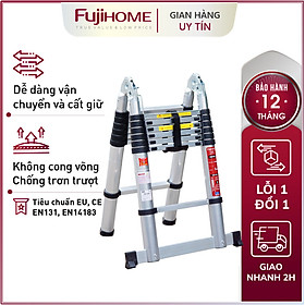 Mua Thang nhôm rút chữ A gấp gọn 4 4M Nhật Bản Fujihome chống trượt  thang rút đôi 4m4 mét gấp xếp gọn gia đình đa năng có khóa an toàn 2m1 telescopic ladder - Hàng Nhập Khẩu