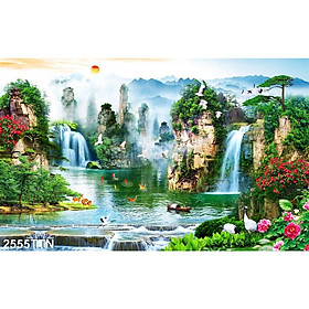 TRANH DÁN TƯỜNG 3D SƠN THỦY HỮU TÌNH, TRANH PHONG CẢNH THIÊN NHIÊN NÚI NON THƠ MỘNG, TRANH THÁC NƯỚC ĐẸP YAN