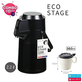 Combo phích giữ nhiệt Pearl Metal Air Pot + cốc uống nước có nắp Inomata 360ml - nội địa Nhật Bản