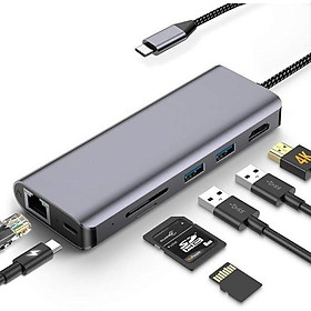 Hub USB Type-C 7 Cổng HDMI 4K/USB 3.0/SD/TF/LAN RJ45/Type-C ICORE HYD-9826T - Hàng Chính Hãng