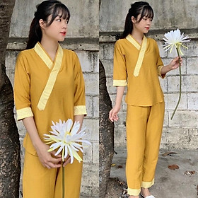 Đồ Lam Đi Chùa# Bà Lai Phối Gấm Vải Tơ Lụa Cao Cấp # Quần Áo Nữ # Đồ Bộ Nữ