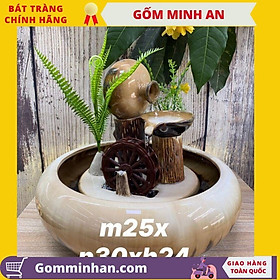 Hình ảnh Bát hoa thác nước phong thủy guồng nước mini- Gốm Sứ Bát Tràng- gốm Minh An