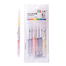 Bút nhớ highlight pastel 2 đầu nhiều màu gồm set 6 bút