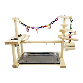 Wooden Parrot Playstand Perch Gym with Feeder Cups Cockatiel Bird Play Stand