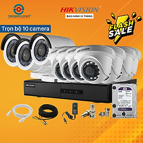 Mua Trọn Bộ 10 Camera Đầy Đủ Phụ Kiện Hikvision 2.0MP Full HD - Hàng chính hãng