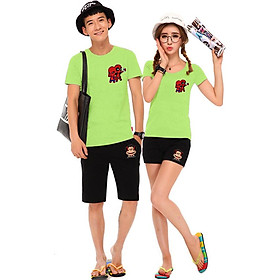 Bộ Áo Thun Đôi Nam Nữ Siêu Anh Hùng Màu Xanh Chuối