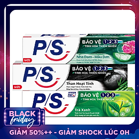 Combo 3 Kem Đánh Răng P/S: Bảo Vệ 123 Nha Đam - Mẫu Đơn (180g) + Than Hoạt Tính & Tre (180g) + 123 Trà Xanh (190g)