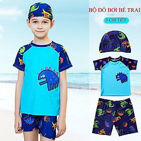 Bộ Đồ Bơi Bé Trai Kèm Mũ Áo Cộc Quần Short Chống Nắng Đủ Size Từ 14kg đến