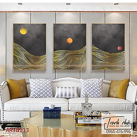 Bộ 3 tranh canvas Trừu tượng (Abstract) - Mặt trăng - ARTN113