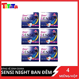 Combo 6 Băng vệ sinh Diana Sensi Night Ban Đêm 29cm 4 miếng gói