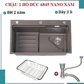 Mua Chậu rửa bát 1 hố Valenza 6845 inox 304 nano xám dày 3li kèm khay inox  bộ xả to ngăn mùi  rổ inox lỗ-Hàng đẹp