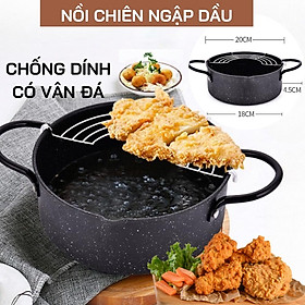 Mua NỒI CHIÊN NGẬP DẦU VÂN ĐÁ CHỐNG DÍNH CAO CẤP TẶNG KÈM VỈ GÁC RÁO DẦU TIỆN LỢI SIZE 20CM