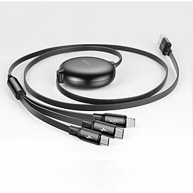 Cáp sạc đa năng Baseus 3 đầu Type C +Lightning+ Micro USB sạc nhanh 3.5A Golden Loop 3 in 1 Elastic 3.5A 1.2M - Hàng Chính Hãng