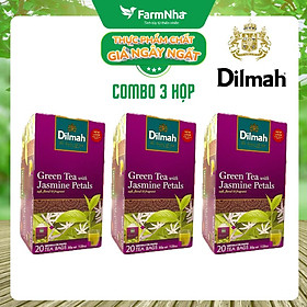 (Combo 3 hộp) Trà Dilmah Green Tea with Jasmine Petals 30g 20 Túi x 1,5g Hương hoa Nhài - Đóng gói từng túi riêng biệt giữ hương vị tuyệt vời lôi cuốn