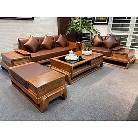 Bộ bàn ghế phòng khách, ghế sofa góc 2 văng gỗ sồi chân đùi gà , mẫu mới 2022 - Đồ Gỗ Mạnh Hùng