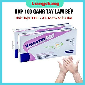 găng tay làm bếp nấu ăn siêu dai Victoria Bay chất liệu TPE không mùi chống nhăn hộp 100 cái size M